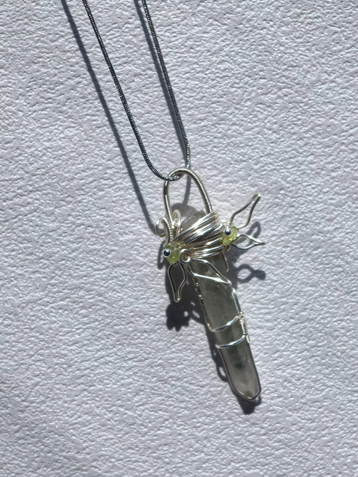 Handmade Wire Wrapped Green Phantom Quartz Necklace
