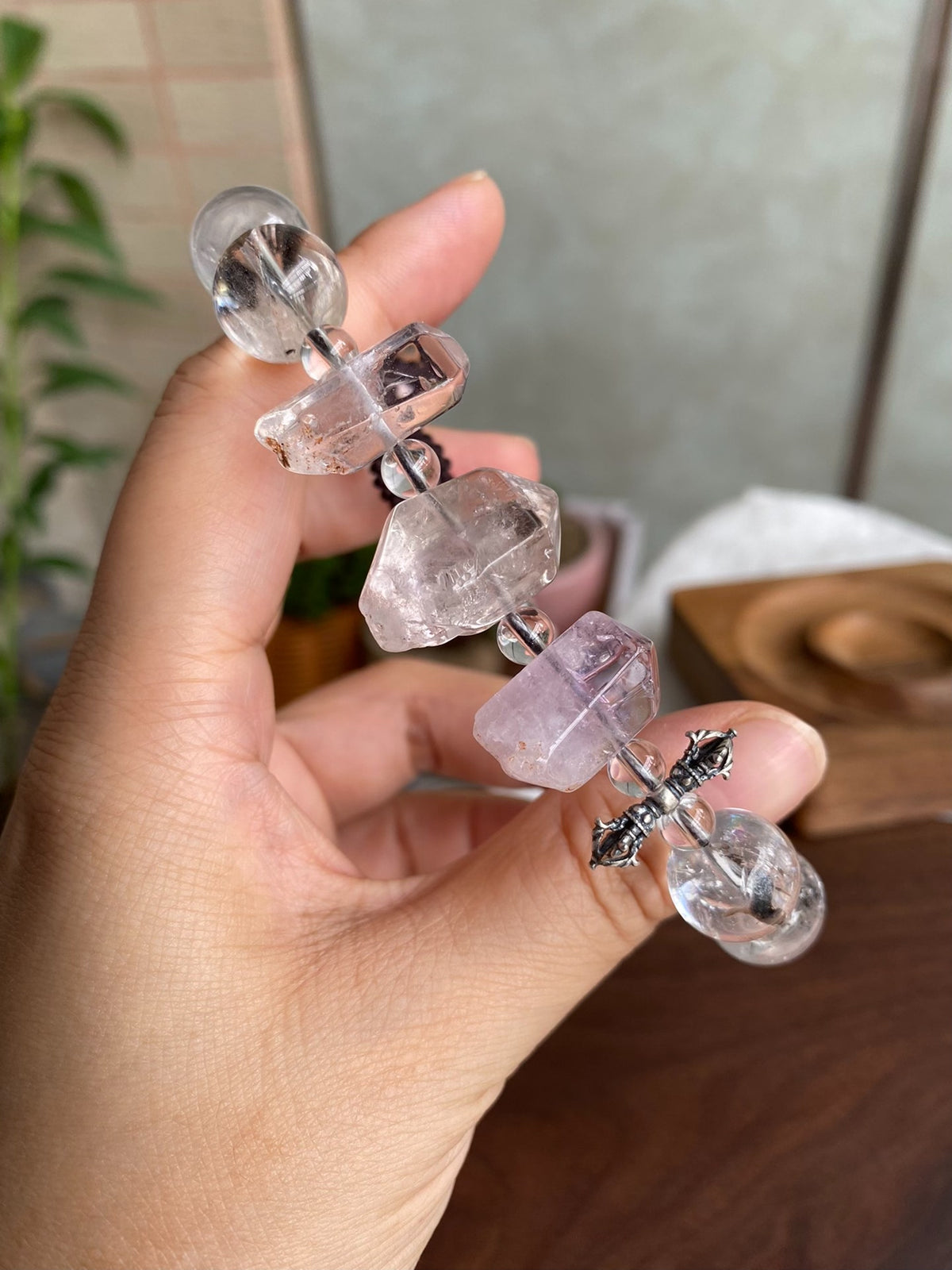 Clear Quartz Amethyst Crystal Bracelet