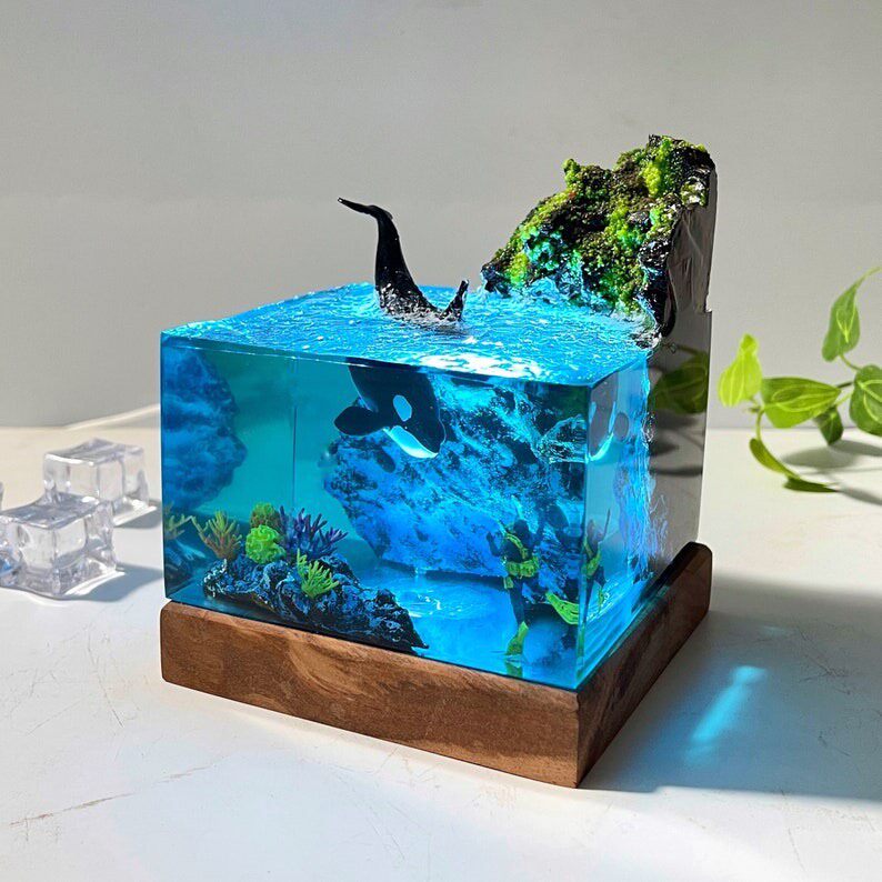 Orca Diver Resin Night Light Lamp