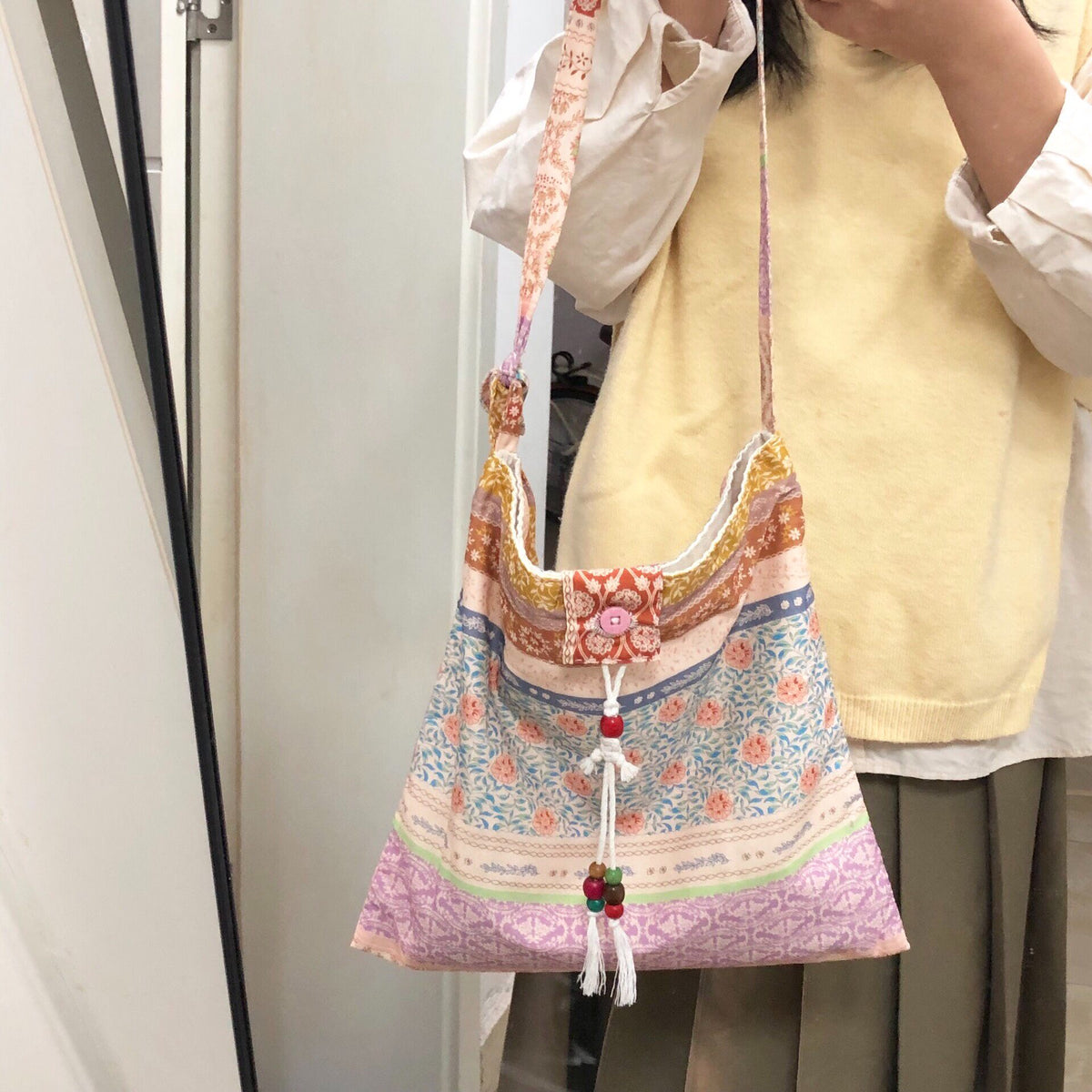 Floral Patchwork Canvas Crossbody Bag