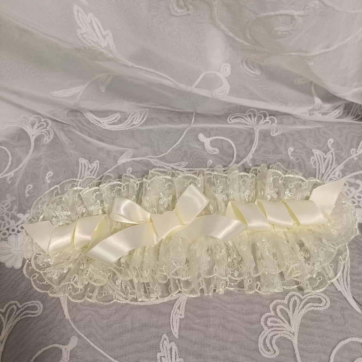 Ivory Lace Ruffle Headband with Satin Ribbon