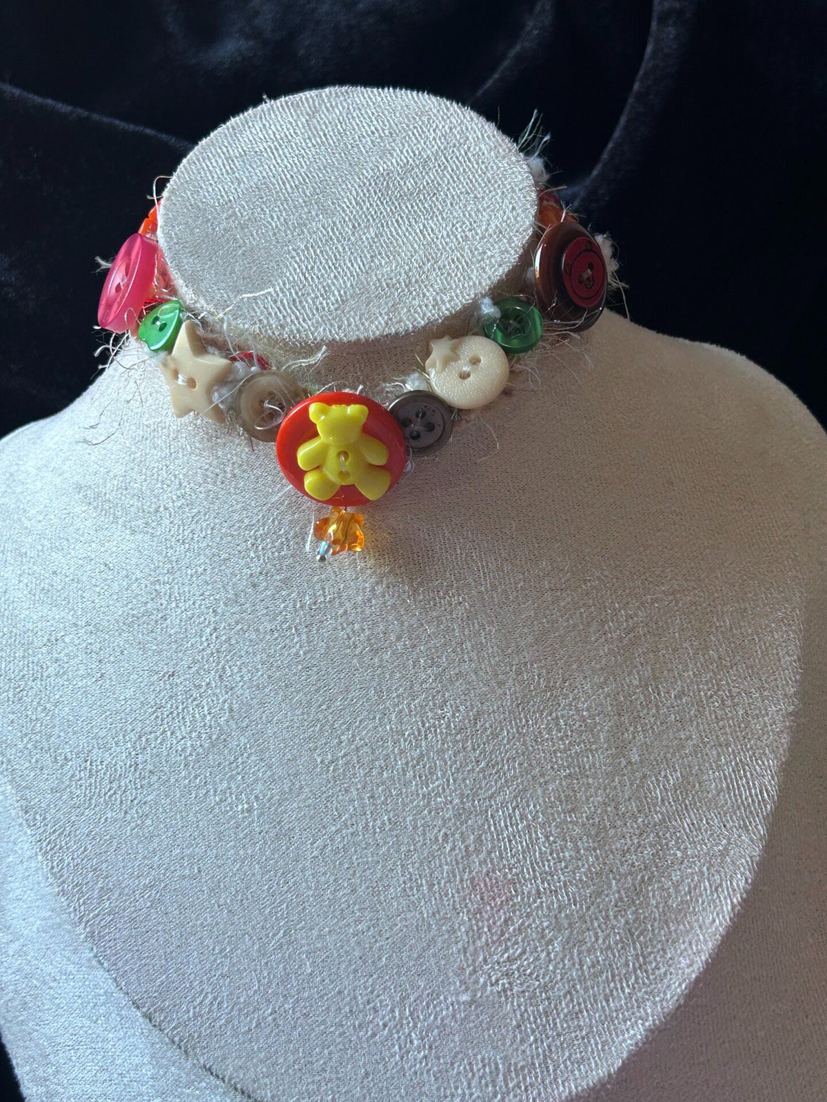 Brown Mixed Fiber Bear Button Choker