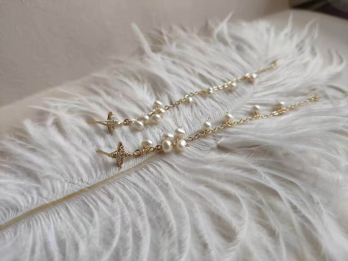 Natuurlijke Zowaterparel Tassel Drop Oorbellen