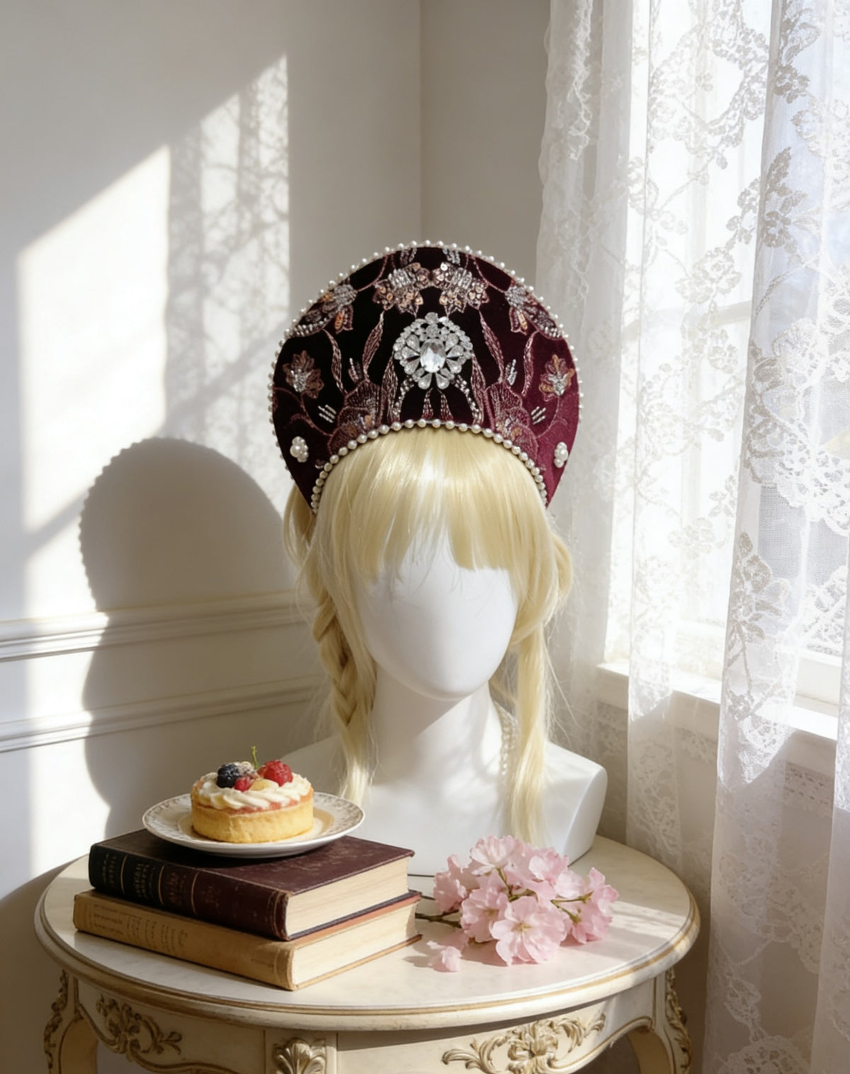 Burgundy Velvet Lolita Crown Headband