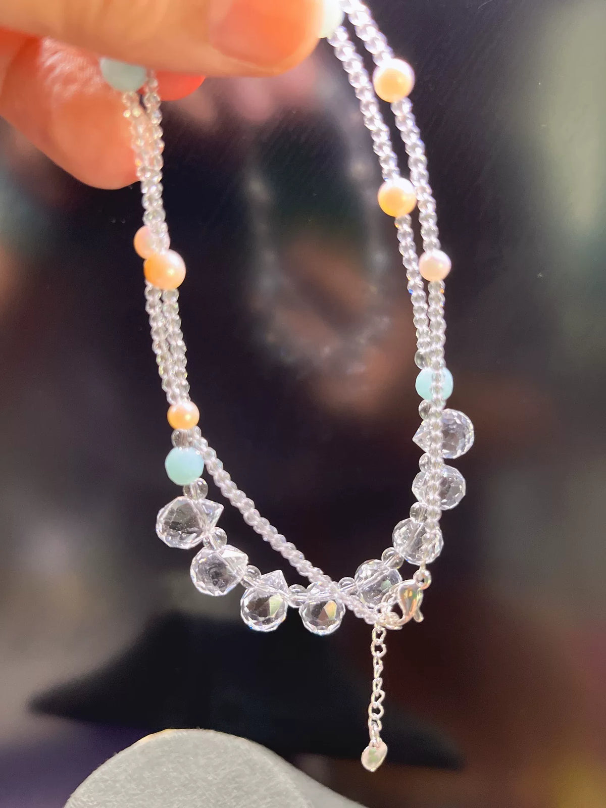 Collar de Perlas y Cristal con Amazonita y Espinela