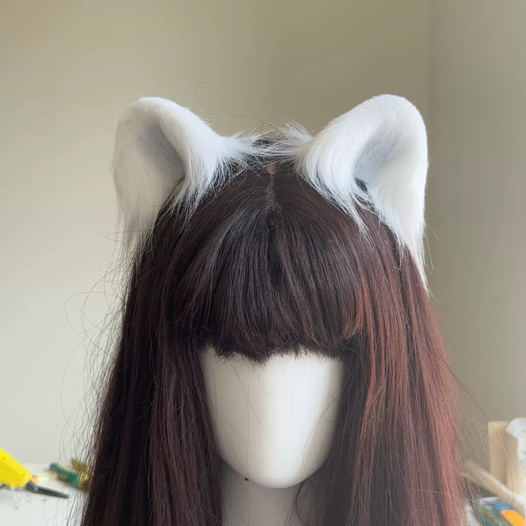 Oreilles d'animal cosplay Arknights Aurora en fausse fourrure blanche