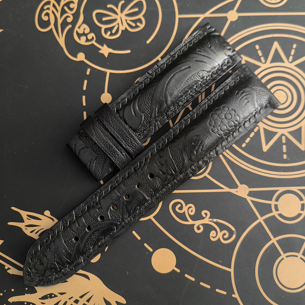 Black Leather Embossed Watch Strap 22mm