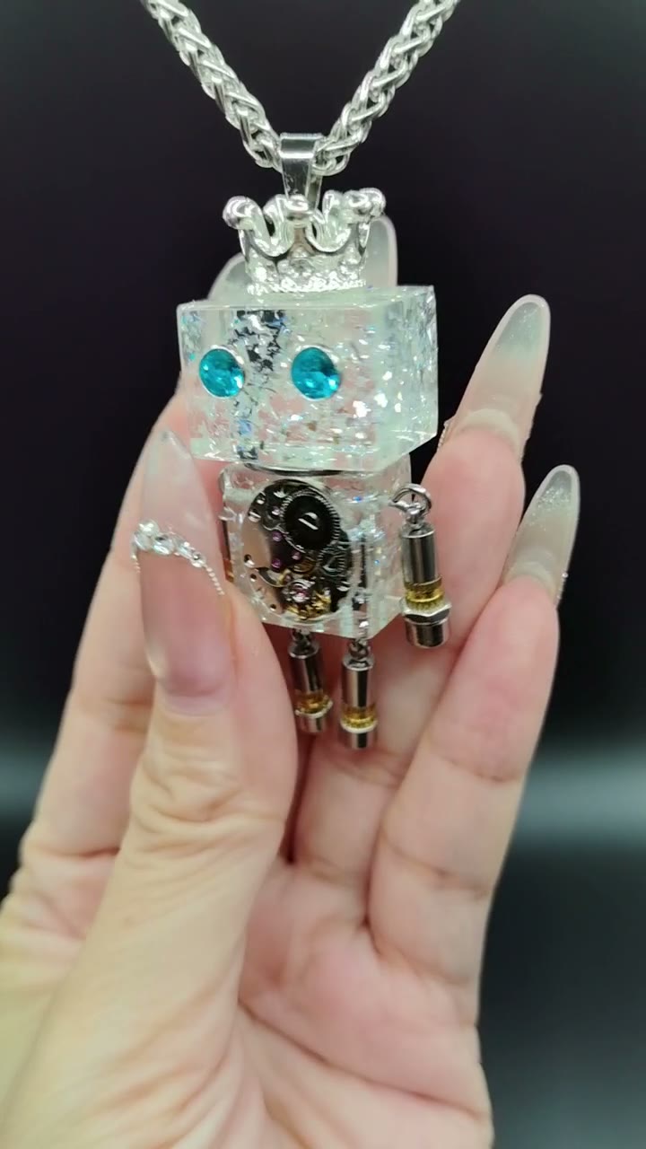 透明スチームパンクロボットクラウンネックレス