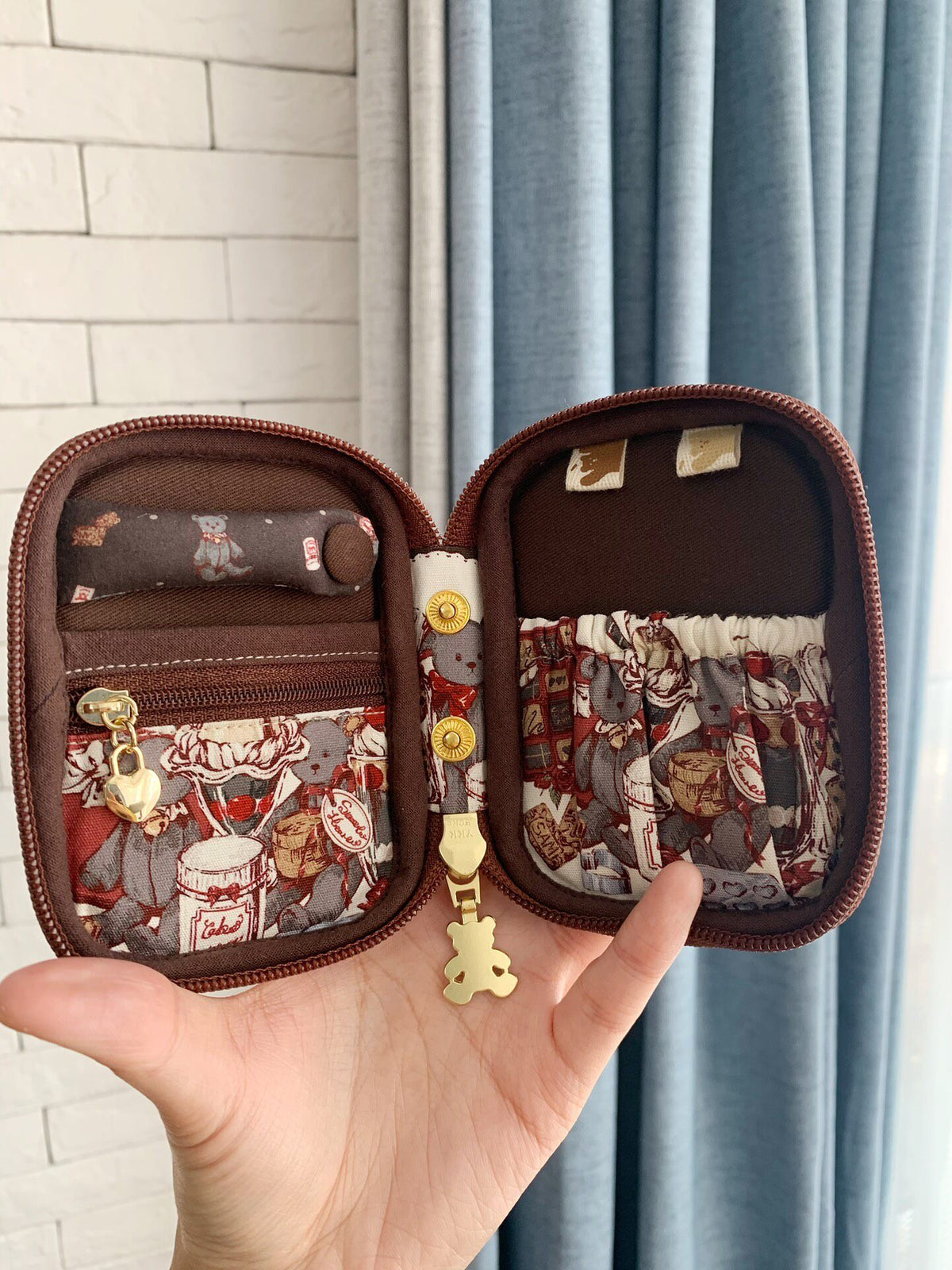 Vintage Cotton Jewelry Case with Ring Holder