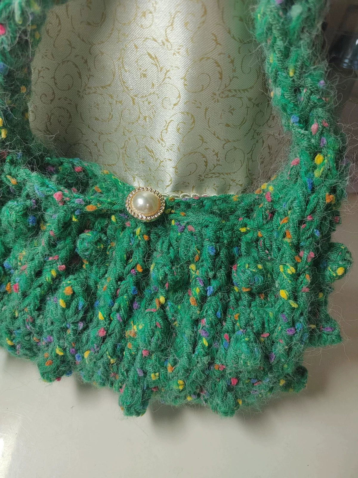 ハンドメイド エメラルドグリーン ブークレ ショルダーバッグ