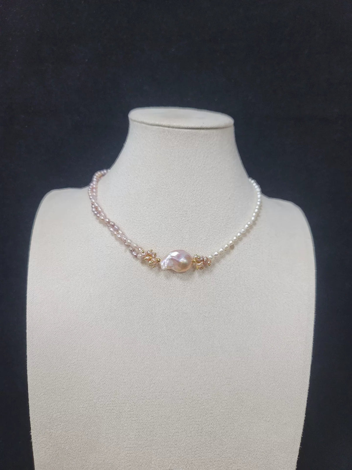 Asymmetric Pink and White Pearl Necklace
