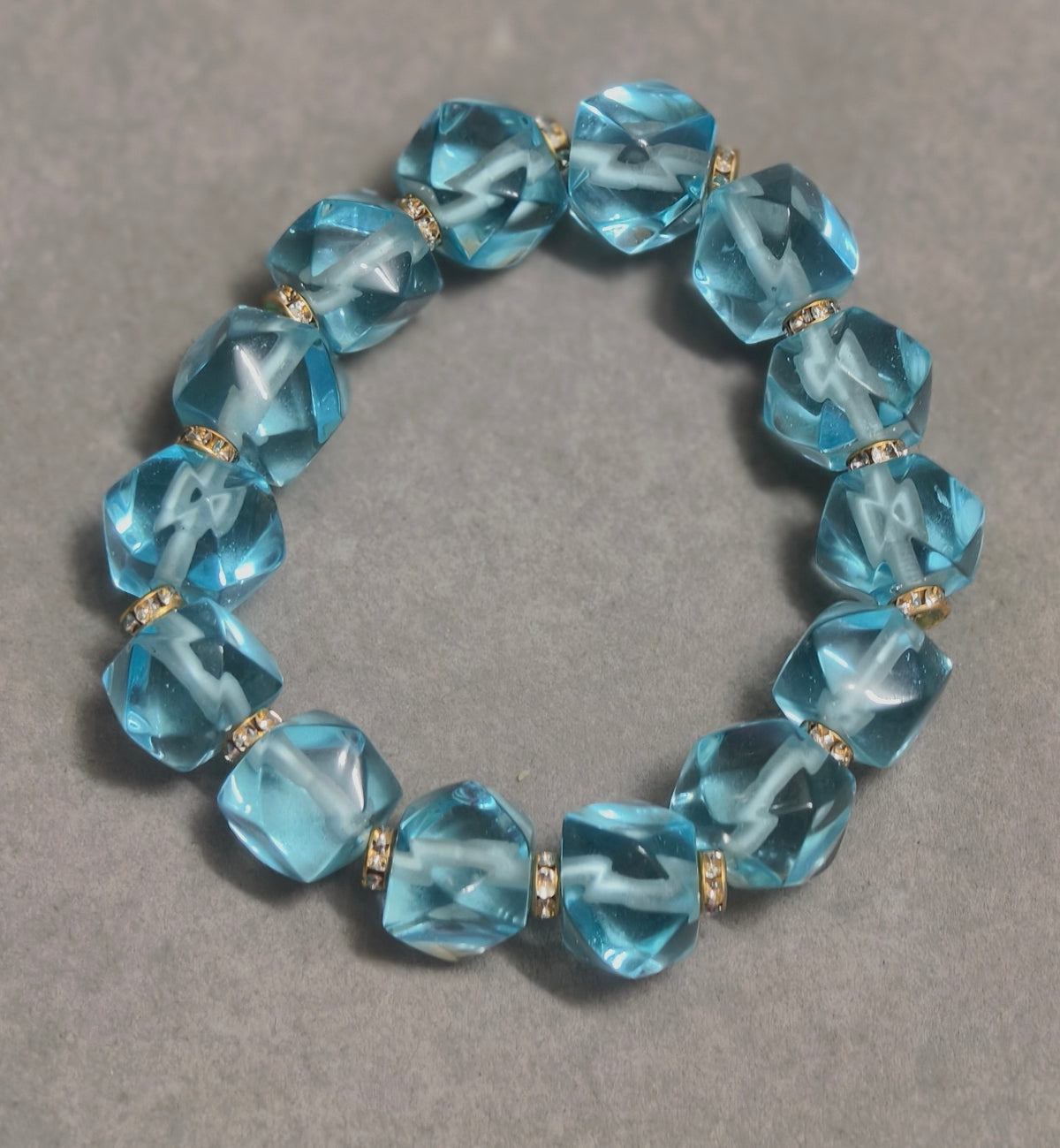 Natural Aquamarine Faceted Square Bead Bracelet