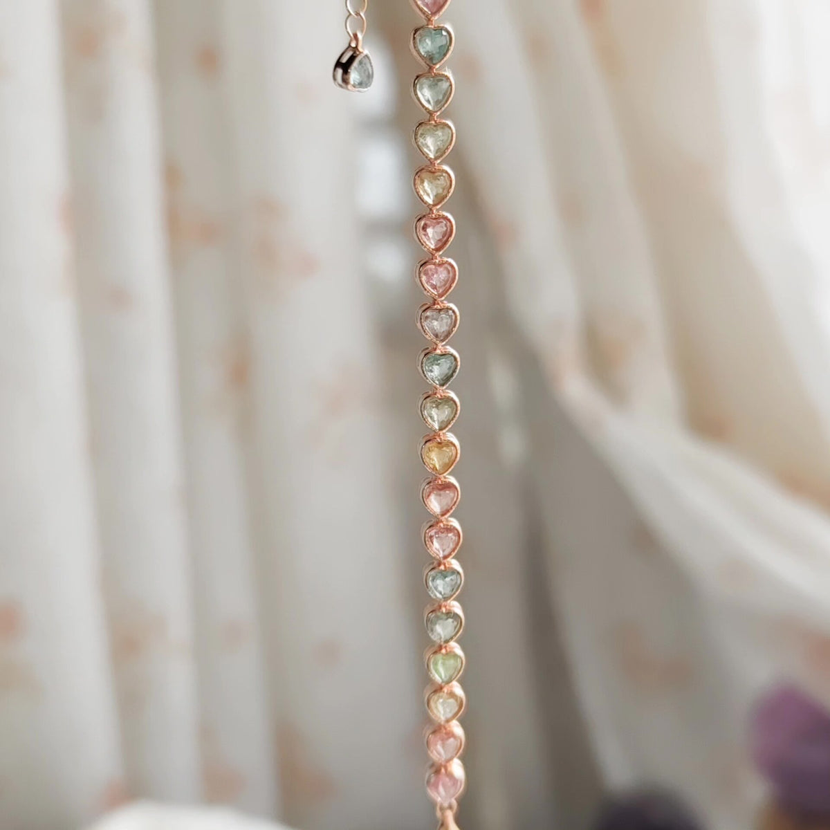 Heart Shaped Tourmaline Bracelet Rose Gold Silver