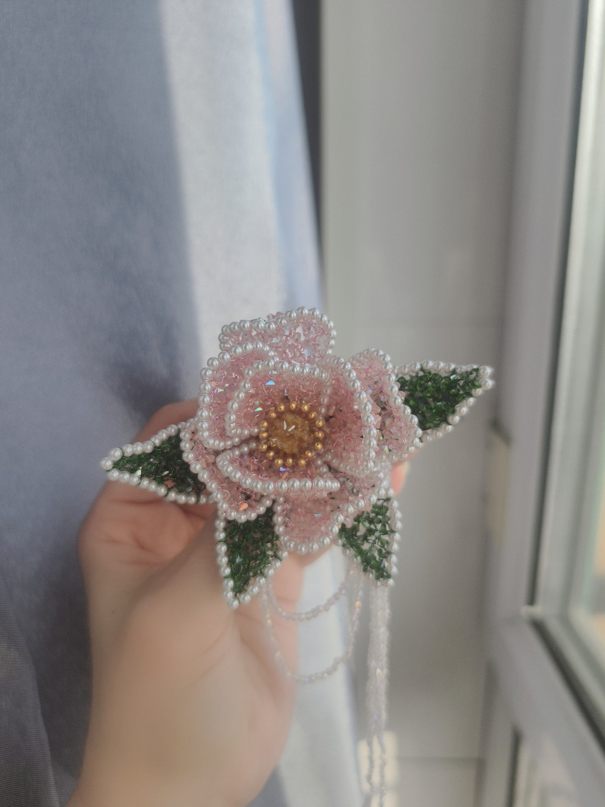 Beaded Peony Spring Clamp Hair Clip