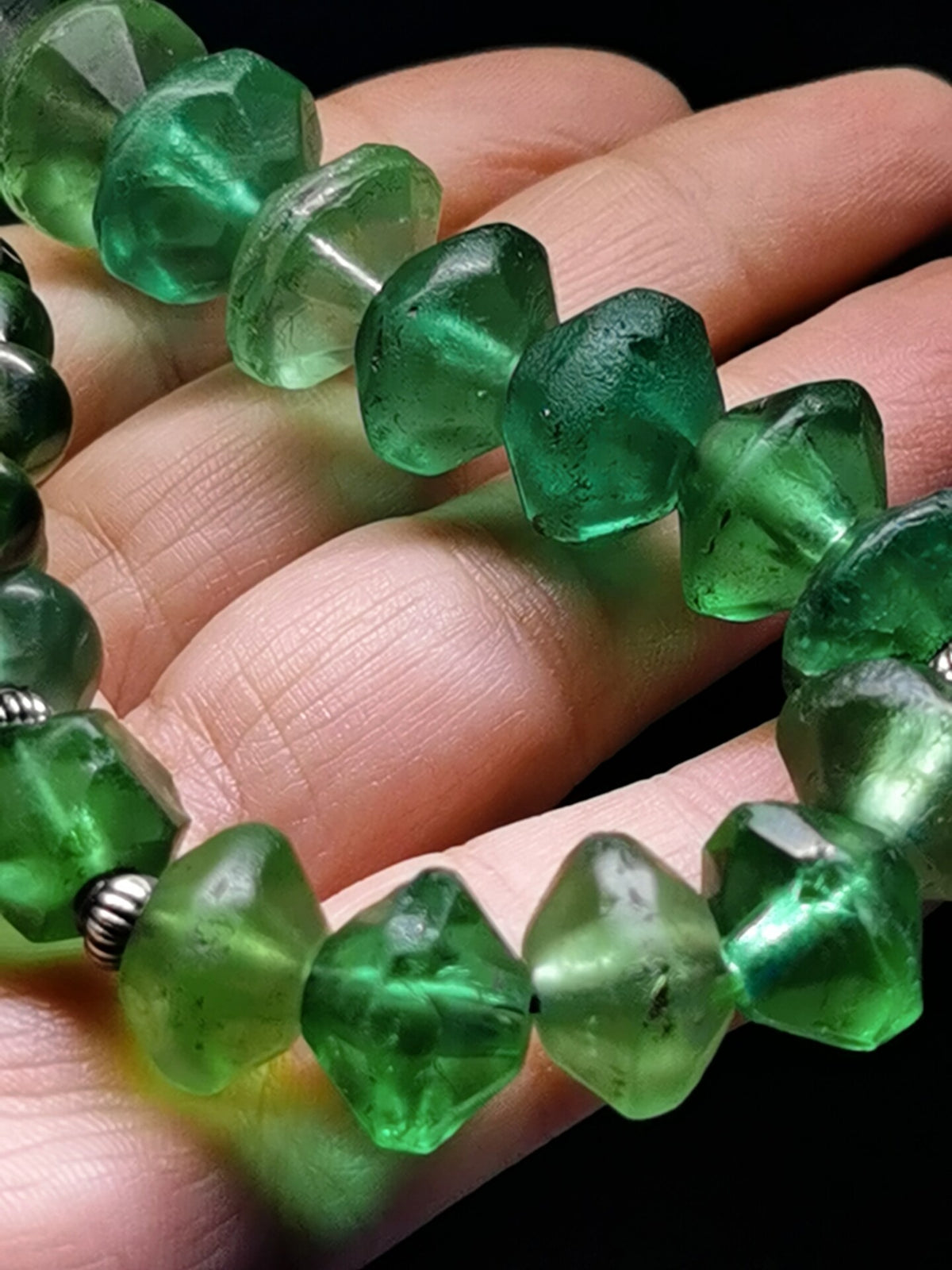 Emerald Vaseline Glass Bead Necklace