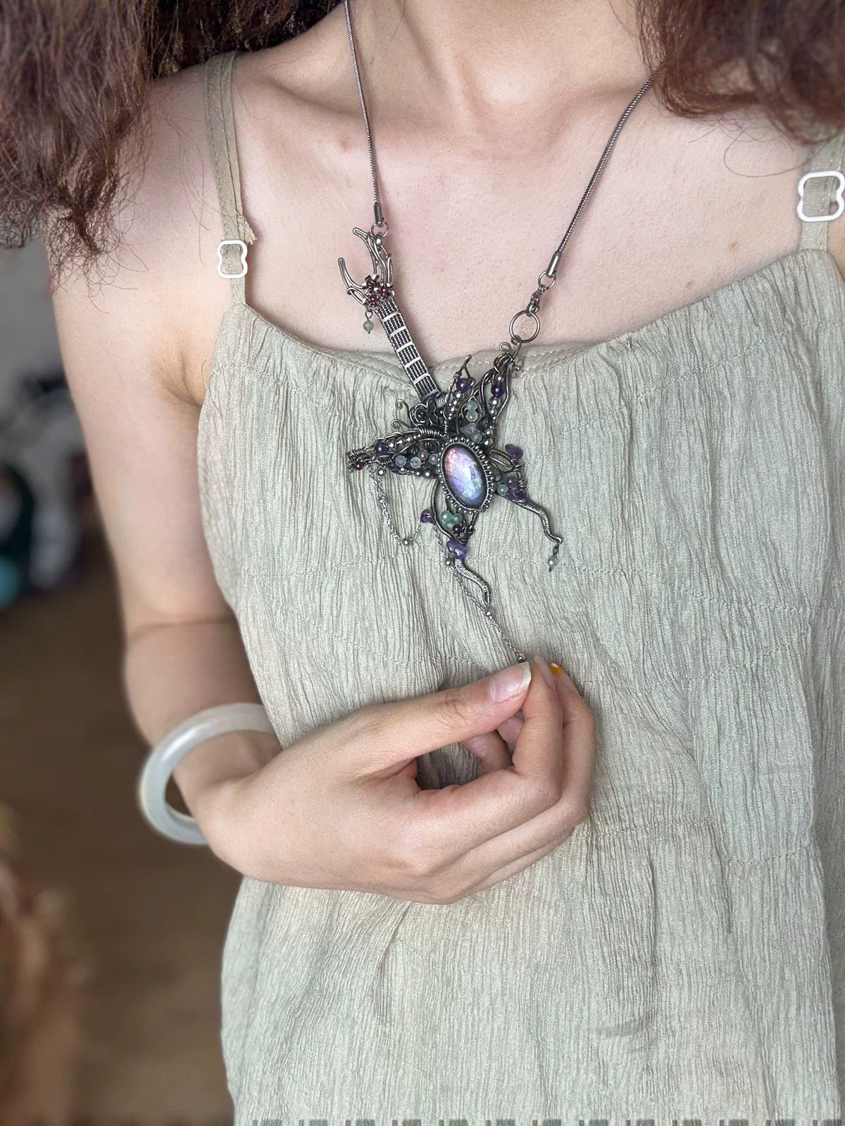 Handmade Wire Wrapped Guitar Necklace with Labradorite