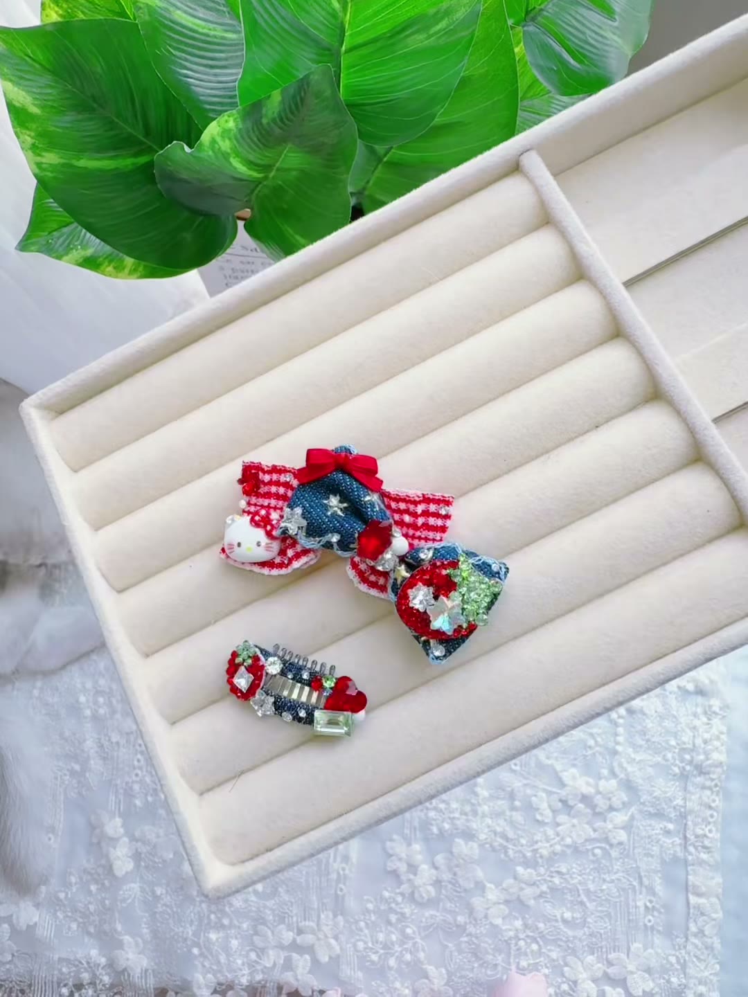 Denim Pet Hair Bow Clip Set