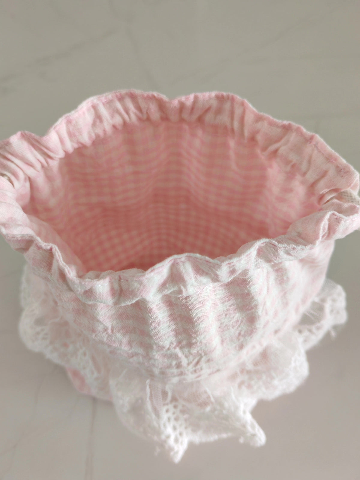 Roze Gingham Katoen Trekzak Met Kant