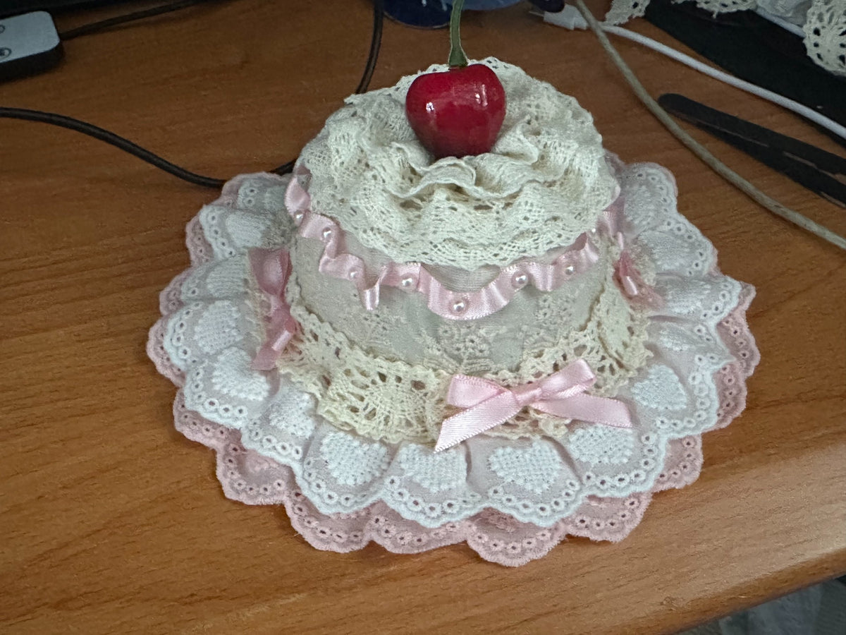 Pink Lace Lolita Mini Hat with Cherry
