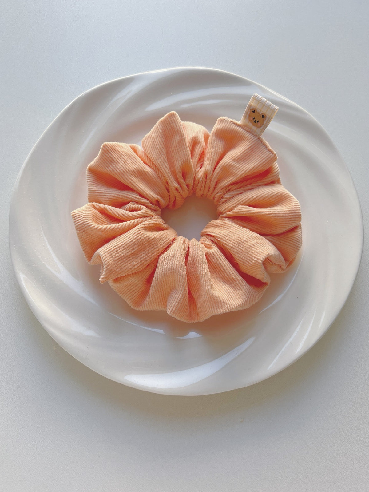 Corduroy Bear Scrunchies Peach Orange 12cm