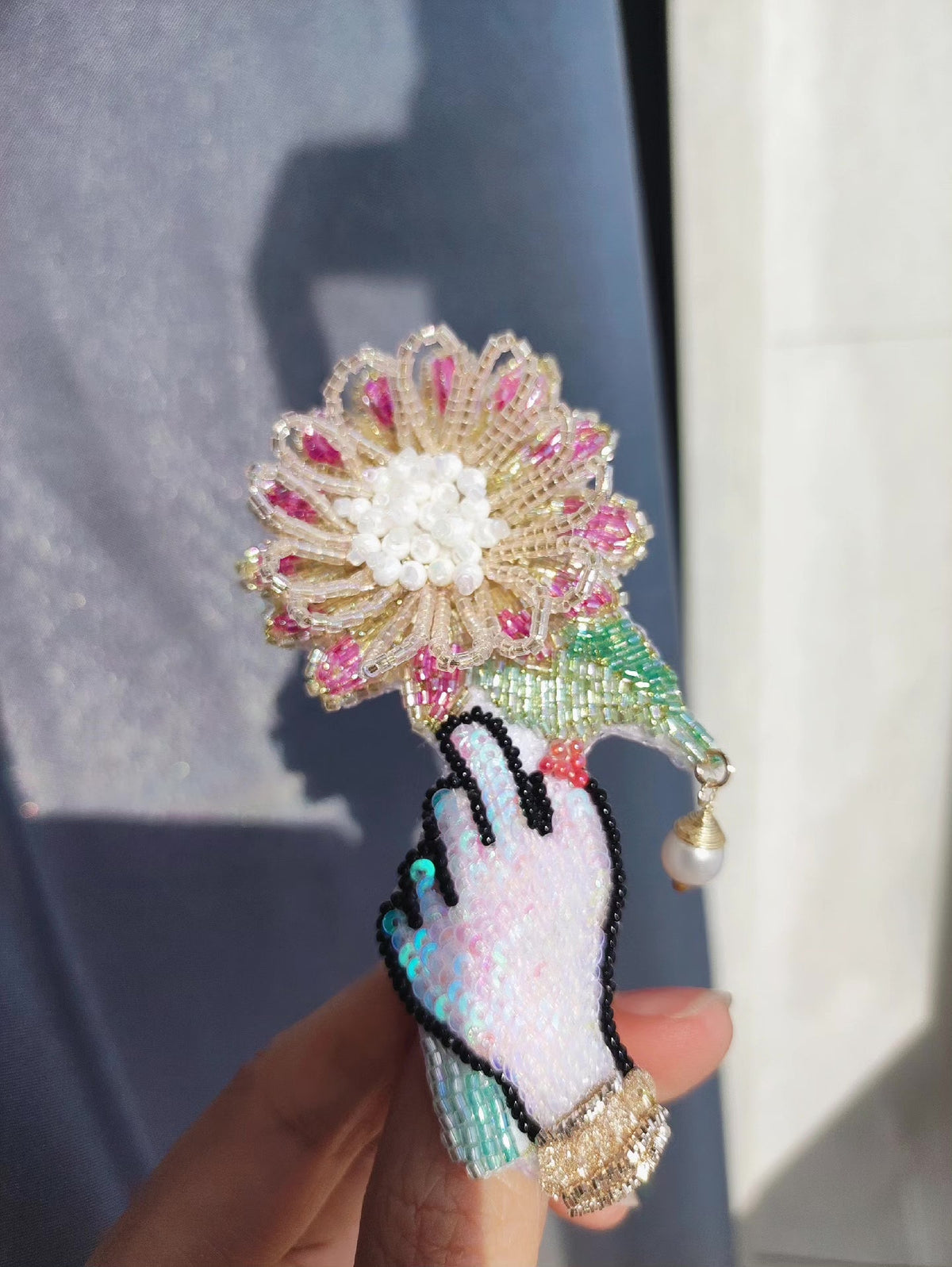 Daisy Sequin Beaded Hair Clip