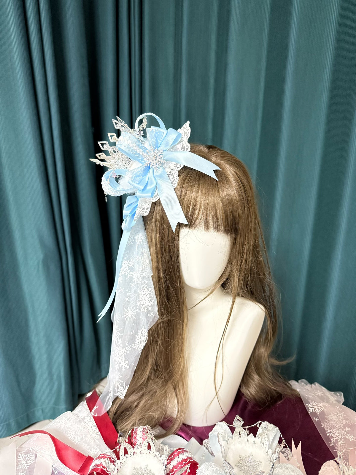 Blue Crown Mini Top Hat with Snowflake Veil