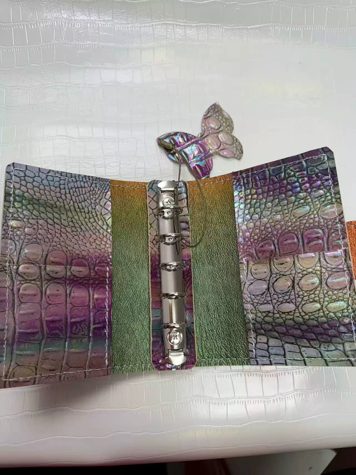 Quadaccerno a fogli mobili A8 in pelle di bovino effetto coccodrillo