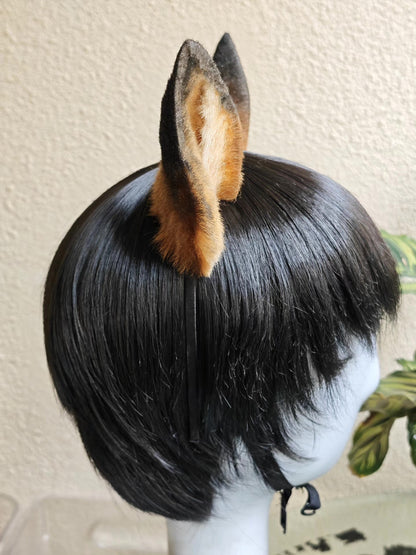 Handmade Red Fox Ears Headband with Gradient Fur and Black Tips