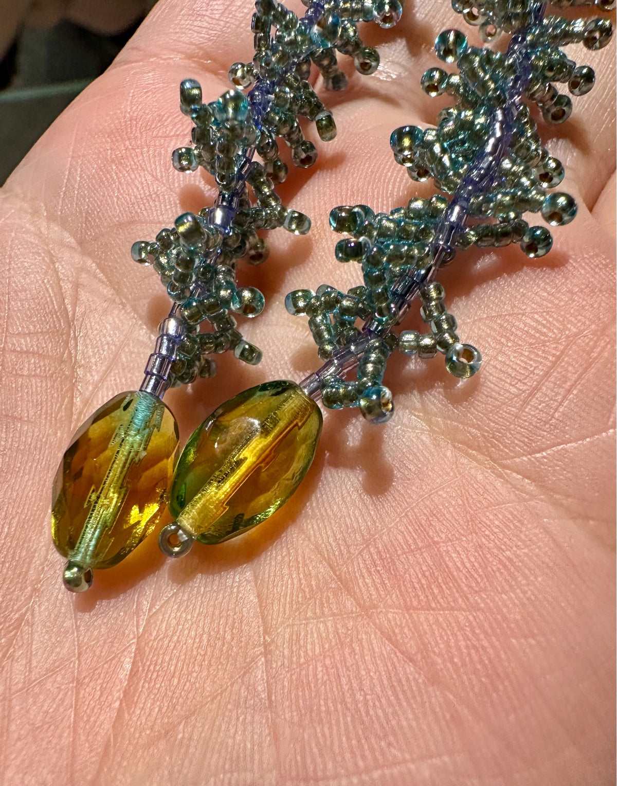 Long Beaded Tassel Earrings Ginkgo Leaf
