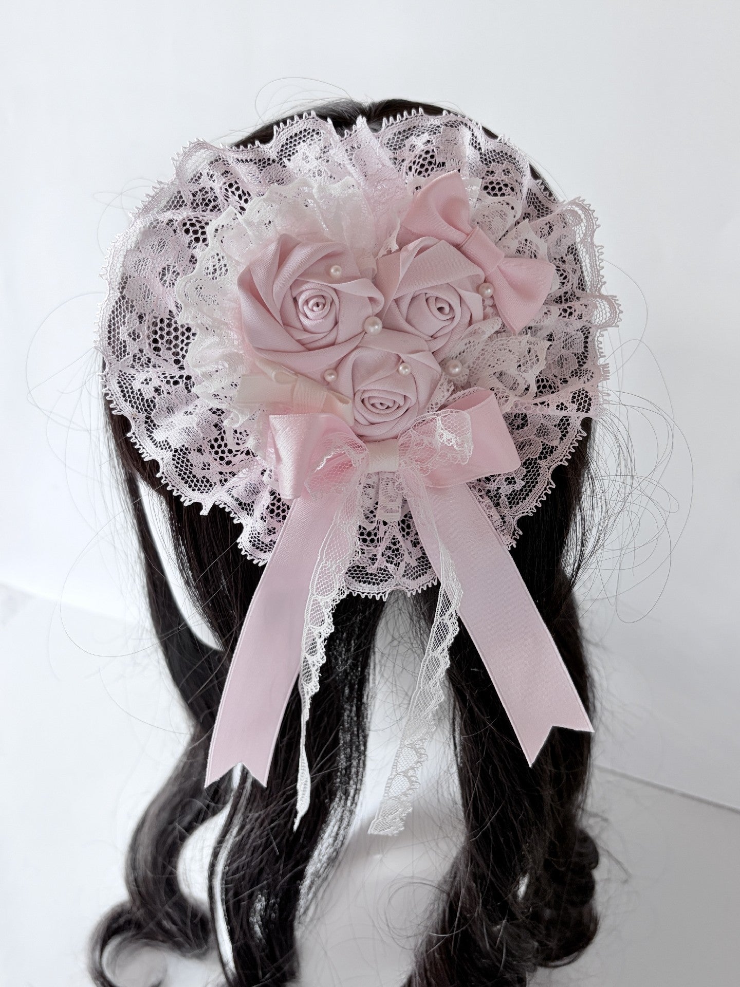 Pink Rose Heart Lace Hair Clip with Detachable Veil