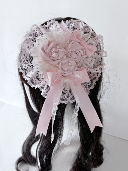 Pink Rose Heart Lace Hair Clip with Detachable Veil