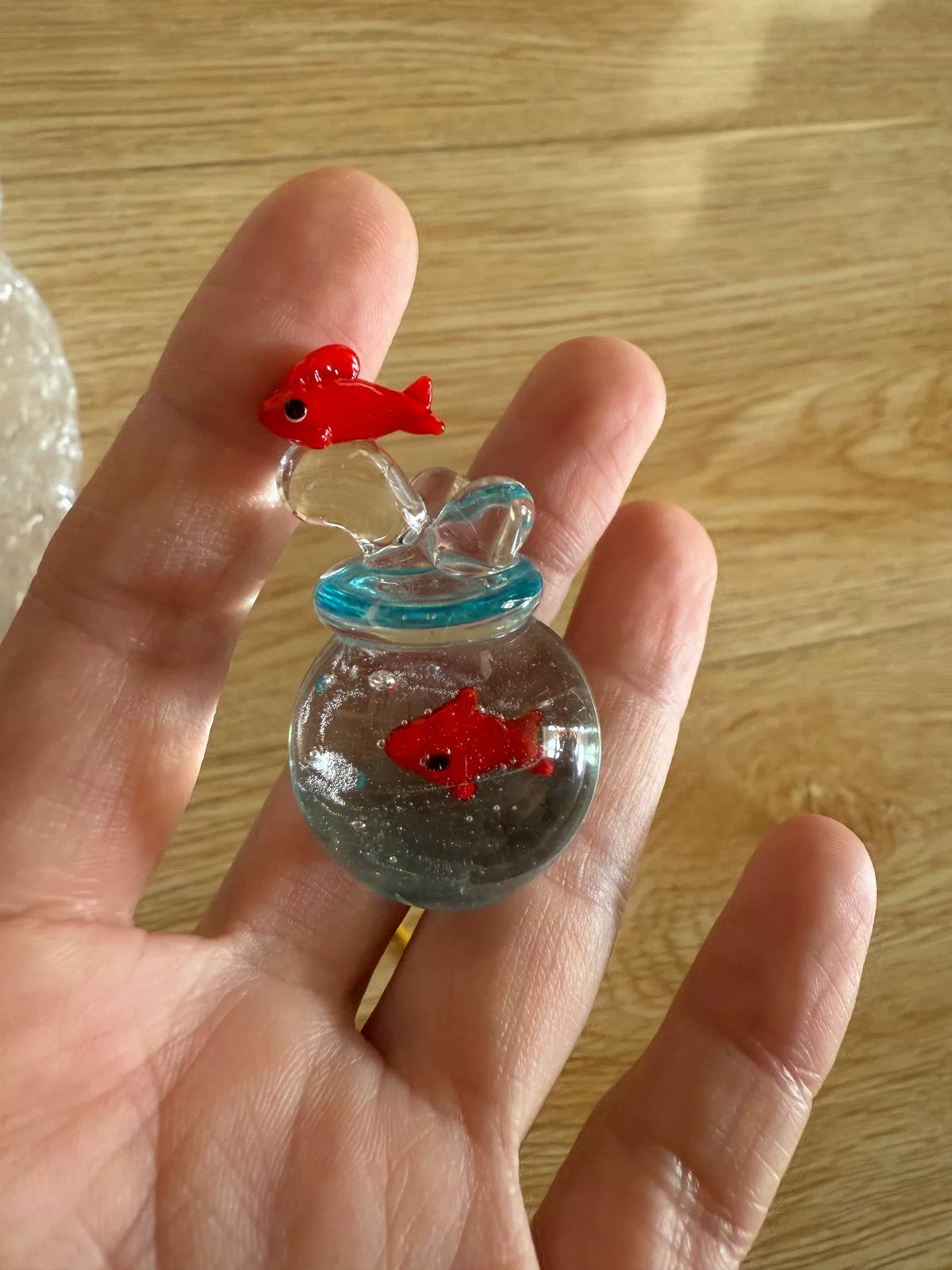Handmade Glass Fish Bowl Leaping Fish Figurine