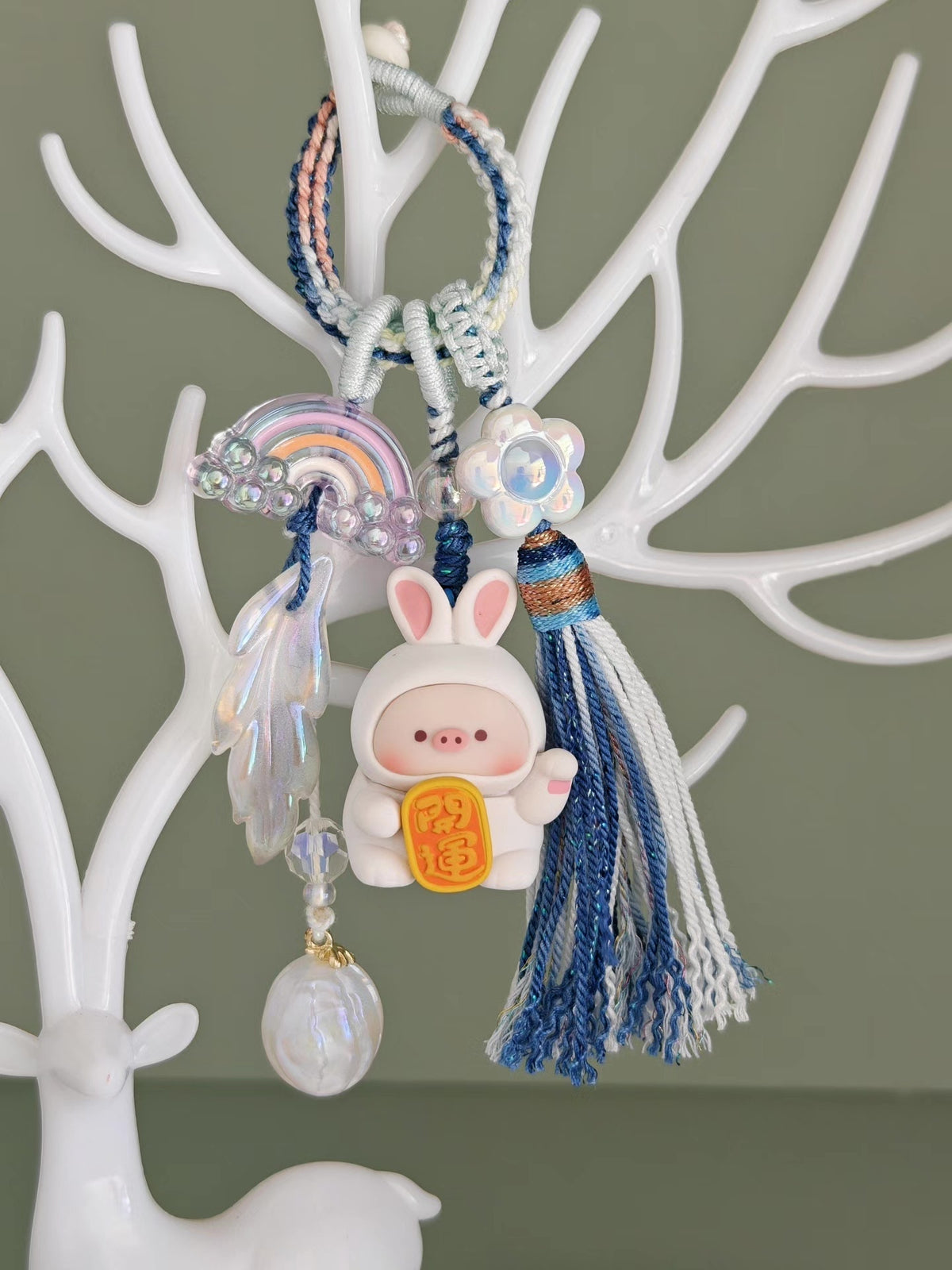Handwoven Pig Bunny Tassel Hanging Ornament