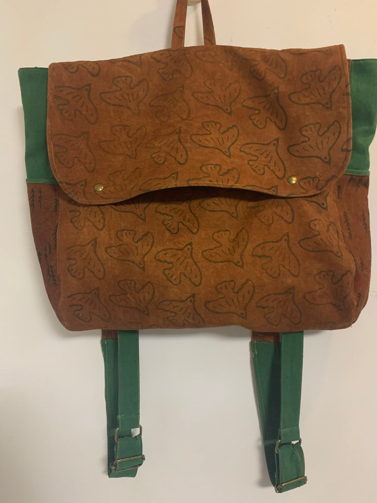 Handwoven Backpack with Bird Print
