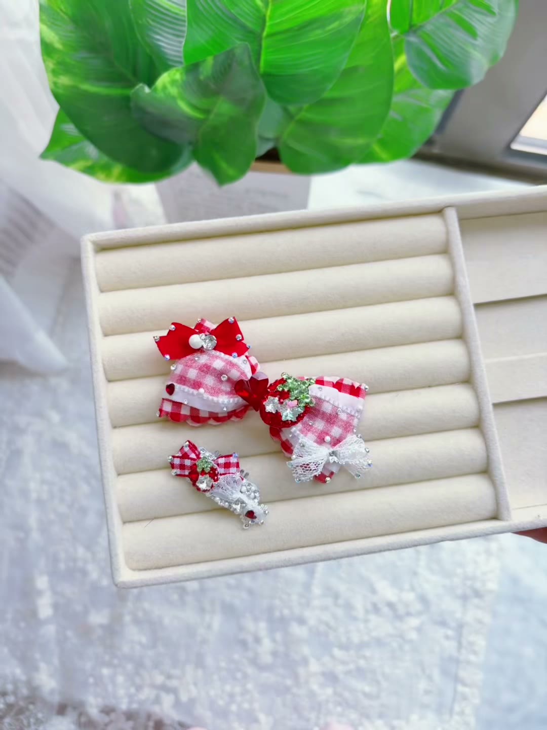 Red Gingham Pet Hair Bow Set