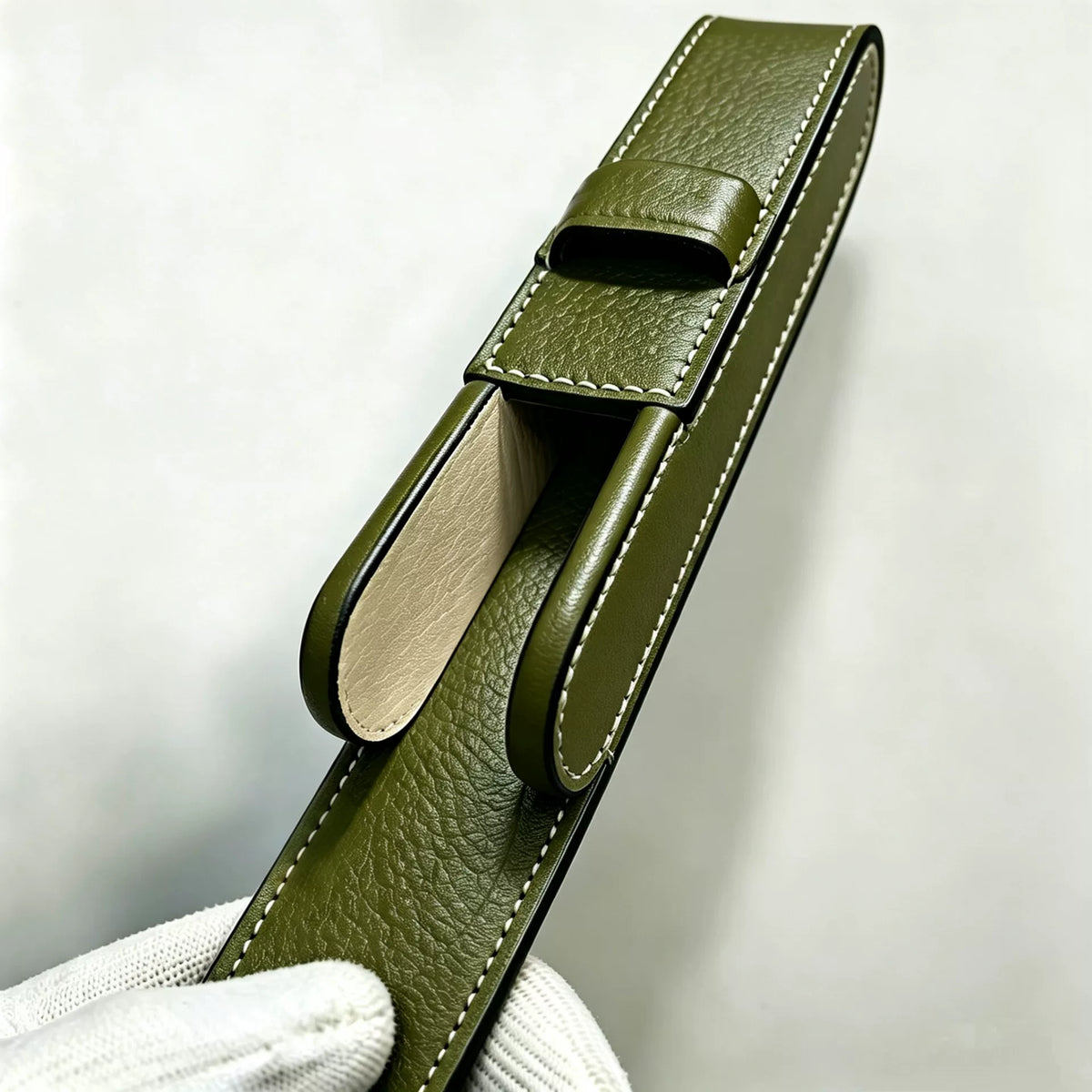 Hand Painted Leather Single Pen Case Olive