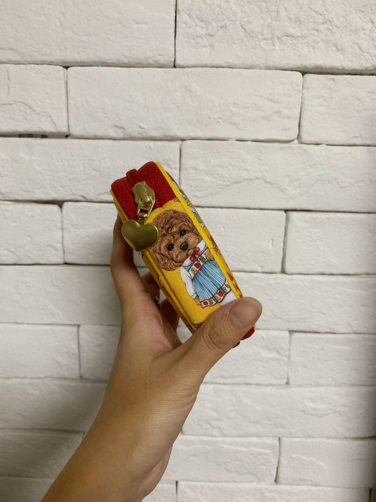 Yellow Cotton Poodle Print Pouch