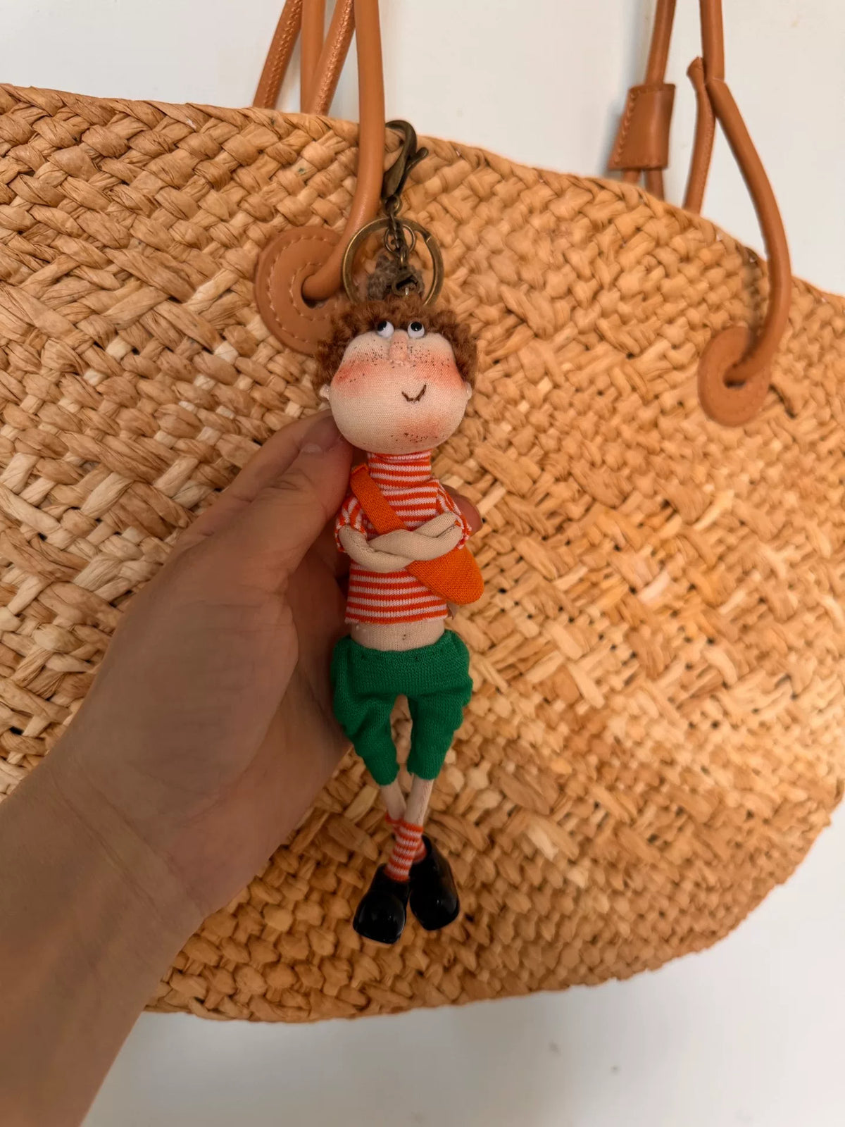 Handmade Fabric Doll Keychain Striped Shirt