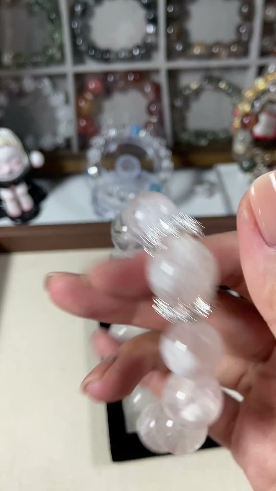 Natural White Snowflake Phantom Quartz Bracelet 16.5mm