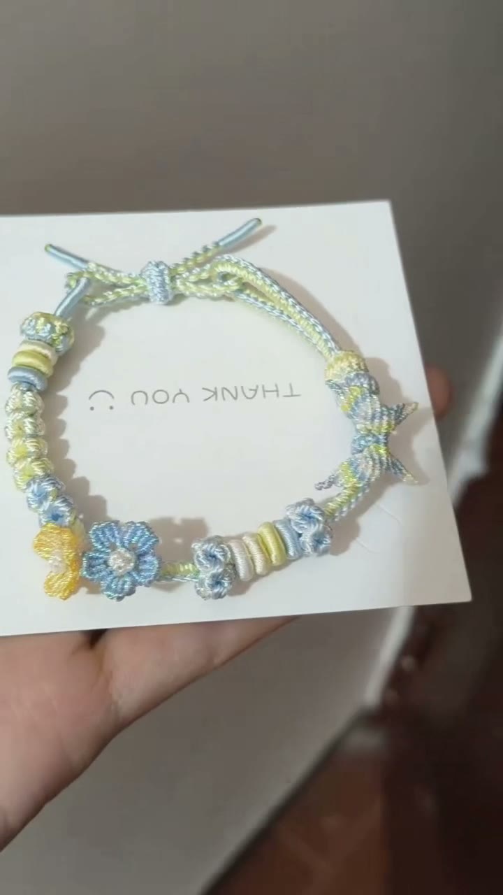 Handwoven Blue Yellow Gradient Floral Bracelet