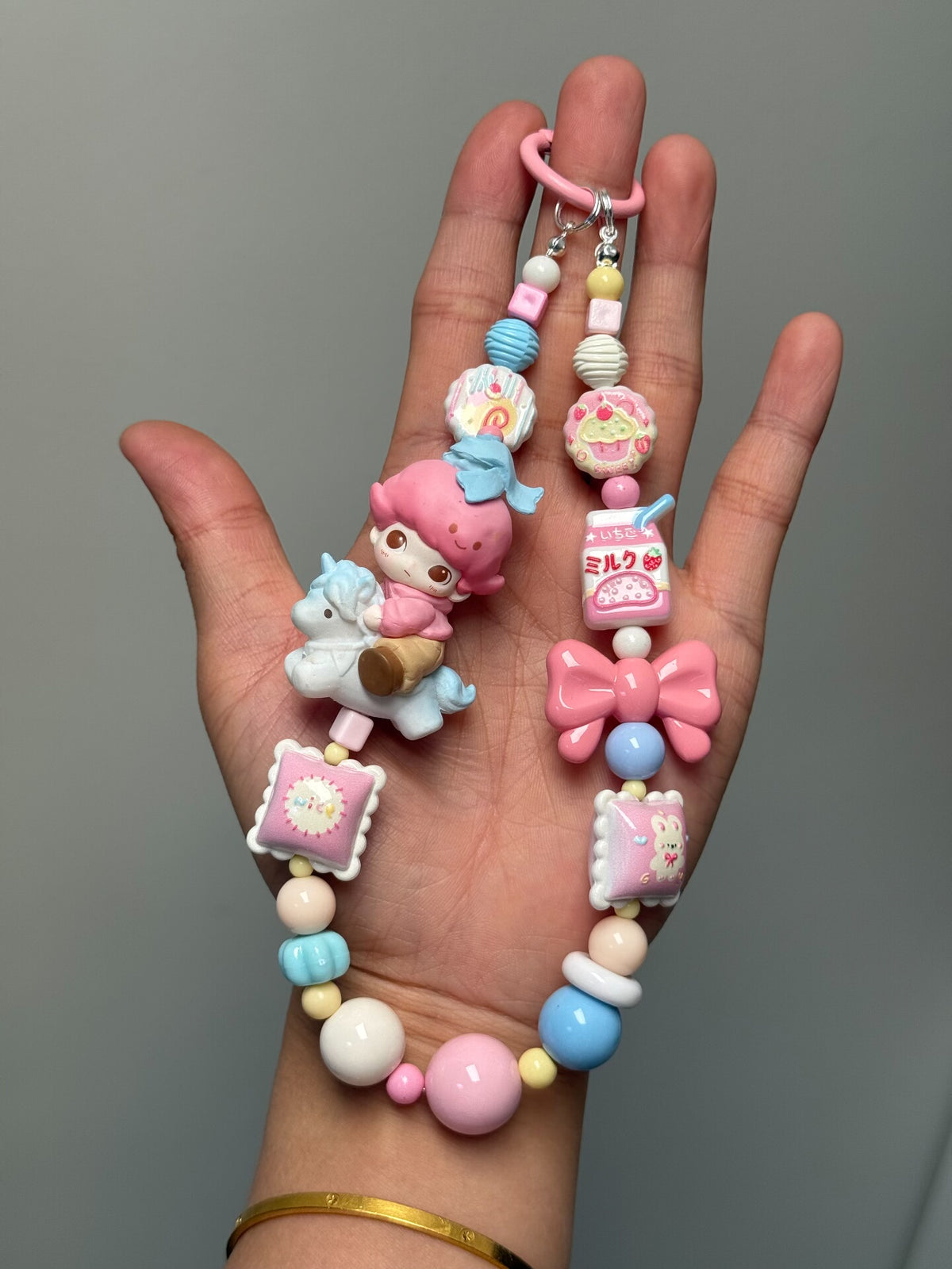 Pastel Beaded Phone Strap Bag Charm Keychain