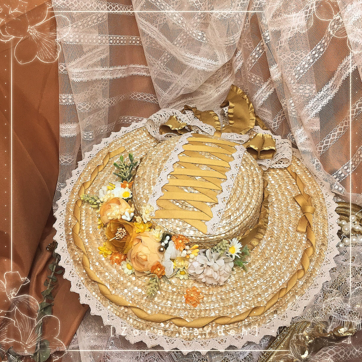 Handmade Straw Lolita Flat Brim Hat