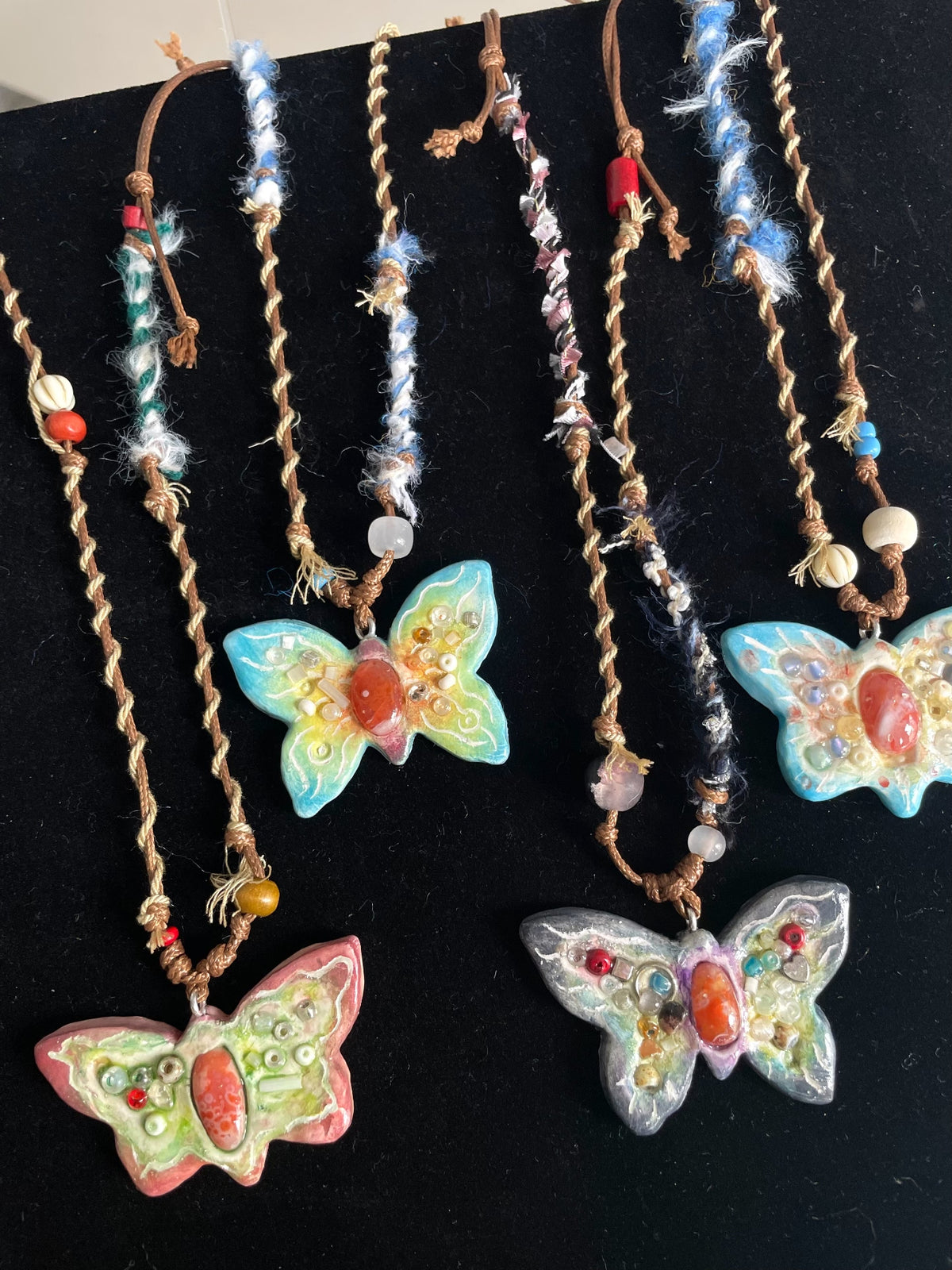 Handcrafted Butterfly Agate Stone Clay Necklace