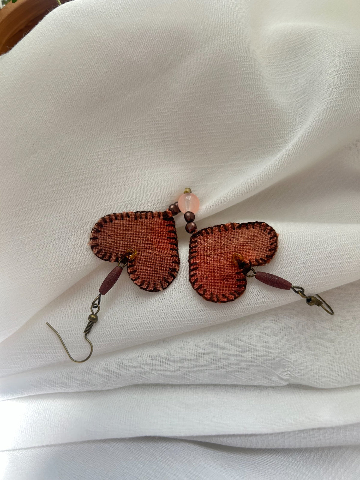 Woven Heart Coffee Bean Earrings