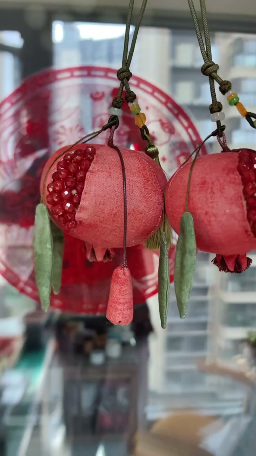 Handcrafted Pomegranate Ornament with Agate Beads
