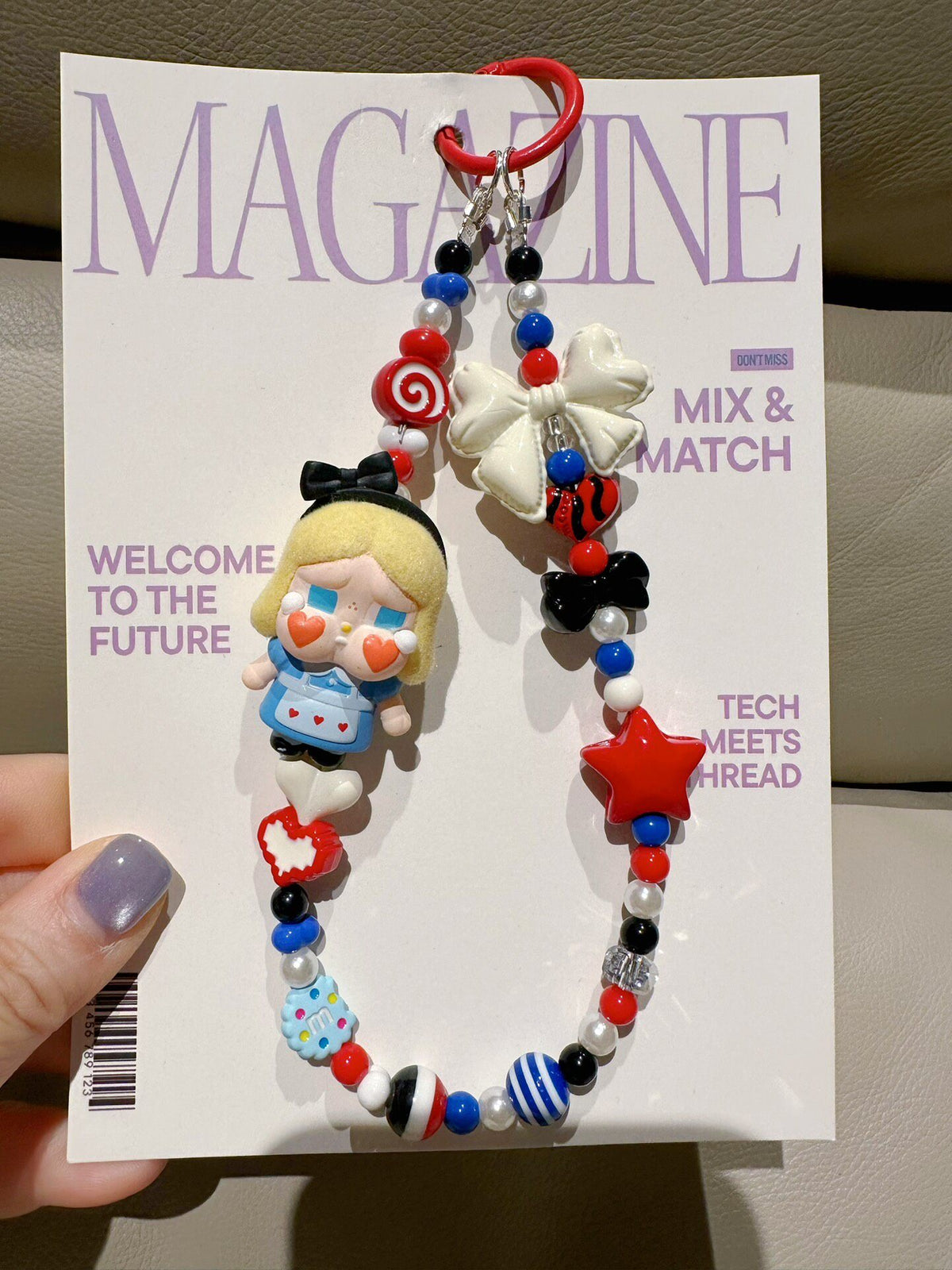 Flocked Alice Doll Beaded Phone Chain Keychain