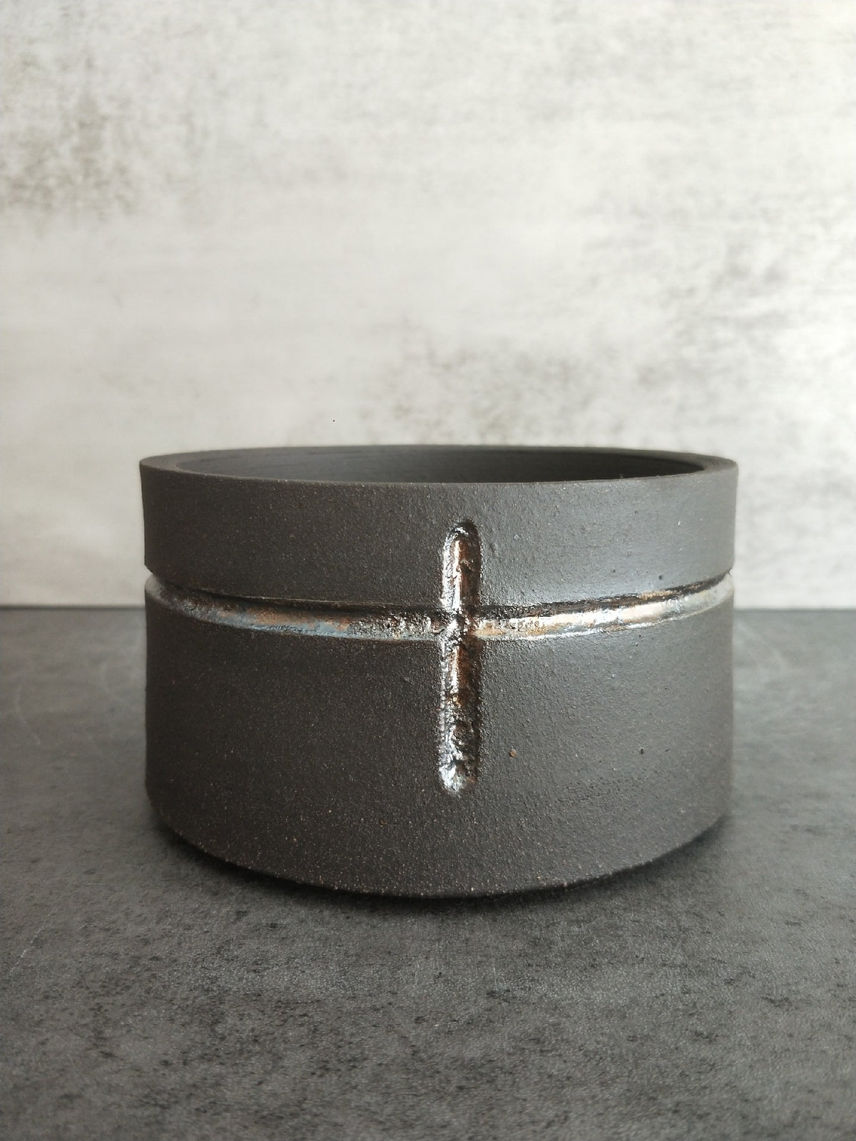 Handmade Clay Container with Metallic Band