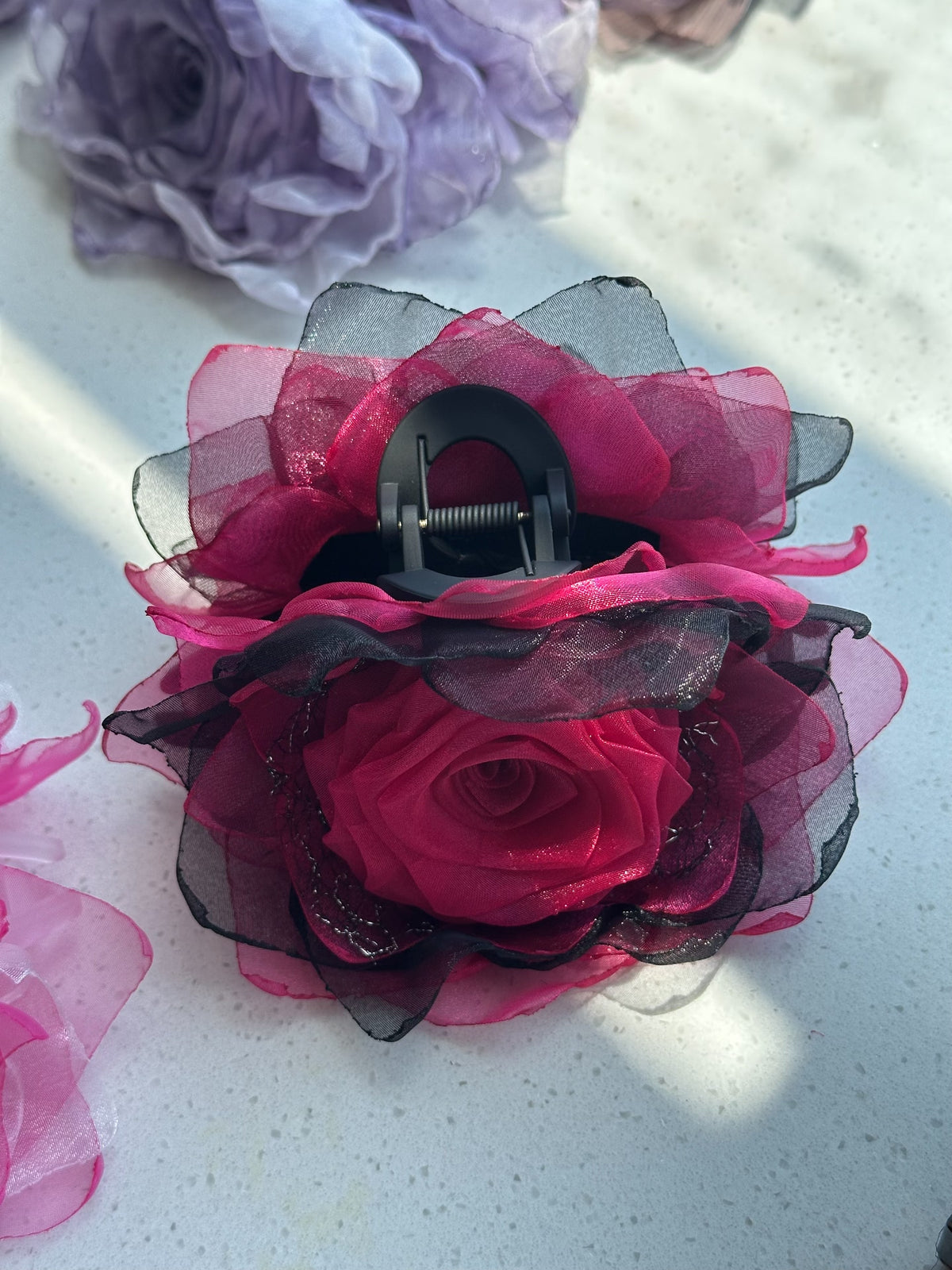 Handmade Fabric Rose Claw Clip