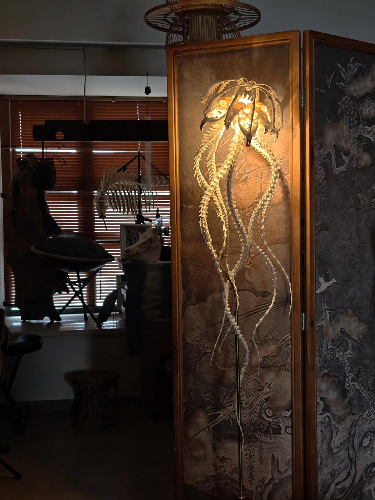 Skeletal Jellyfish Floor Lamp Bone Finish