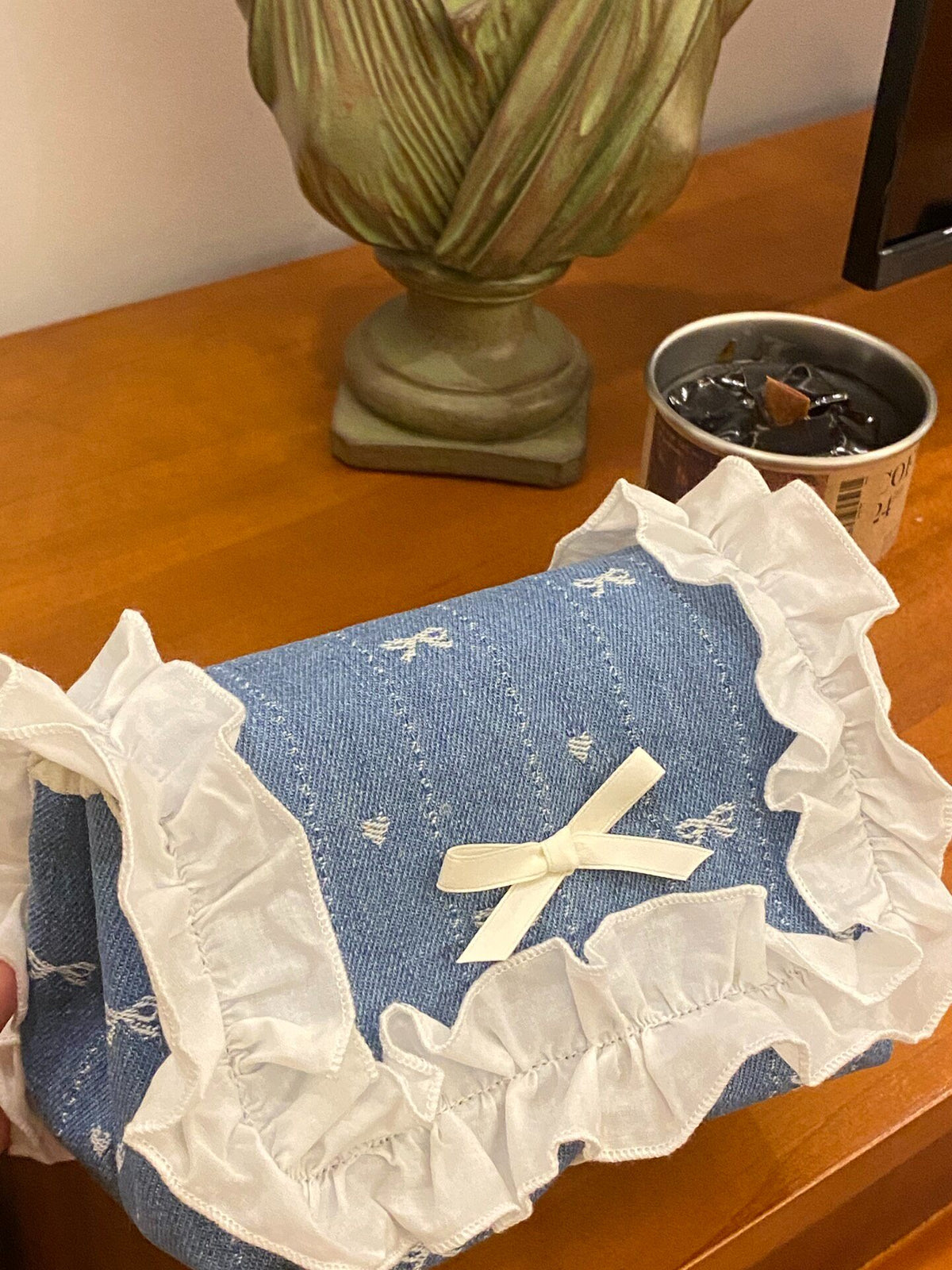 Handmade Denim Bow Heart Storage Bag